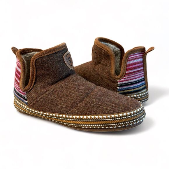 Ariat Shoes - Ariat Womens Bootie Slippers S(6.5-7) Brown Stripe Shearling-Fleece Moccasin NEW